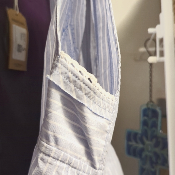 Free People Good Feels Blue White Stripe Peplum Tank Top Size M - Picture 14 of 14